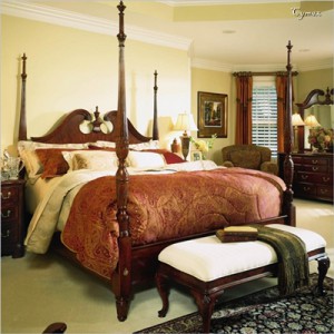 Cherry Grove Pediment Rice Carved Poster Bed