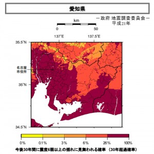 愛知県の30年超過地震確率
