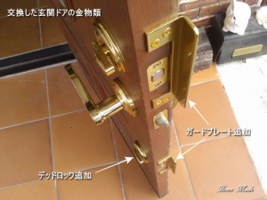 交換した輸入玄関ドアの金物類