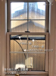 窓が落ち掛けたウェンコ製ダブルハング