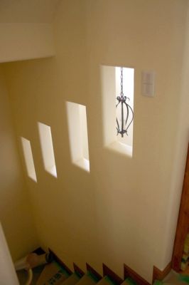 Looking down the entrance hall from stairs windows